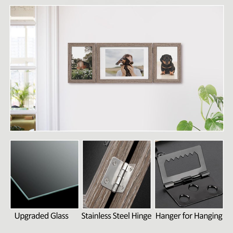 Afuly 5x7 Picture Frame 3 Picture Frames 4x6 5x7 Photo Frames Trifold Triple Collage Rustic Wood Vertical Horizontal Desk Wall Display Decor, Unique Wedding Birthday Gifts for Women Mom Family Friends - Image 5